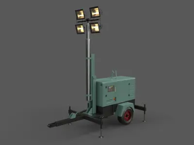 PBR Mobile Light Tower Generator A - Green Light Low-poly 3D model