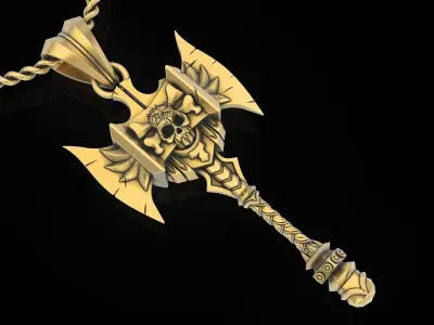 Pendant Axe Pendant Sculpture jewelry gold necklace 3D print model