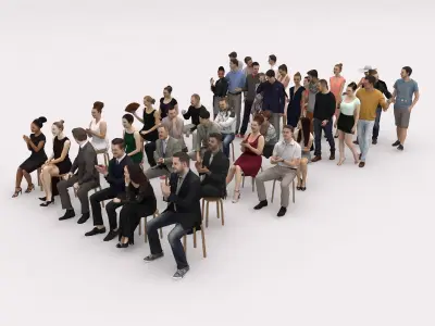 40x Crowds 18 Scanned Casual 12 Elegant Sitting People  Low-poly 3D model