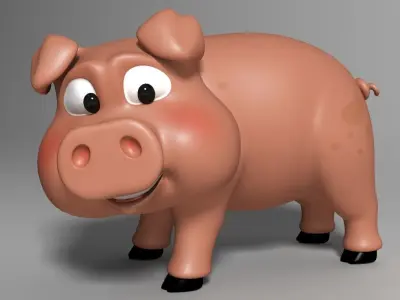 Cartoon Pig Rigged Low-poly 3D model