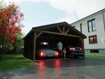 sheet metal wooden carpotr with walls 5x6 m for render and game 3D model