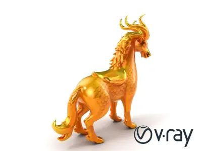 Golden Celestial Kirin Model Pack Low-poly 3D model