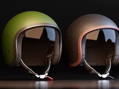 Vintage Open Face Motorcycle Helmet 3D model