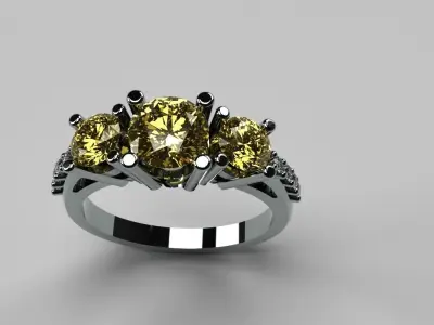 Ladies Three Stone Diamond Ring Engagement Gold Silver Platinum 3D print model