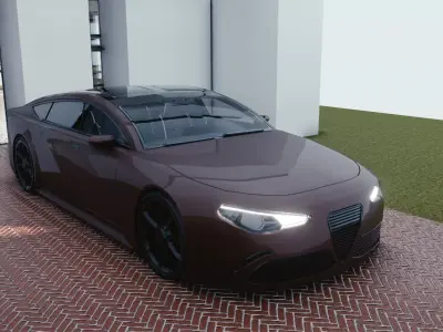 BLENDER EEVEE Brandless Mid Size 4 door coupe Low-poly 3D model