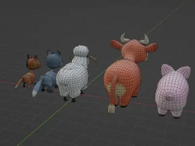 Farm Animal Set Low-poly 3D model