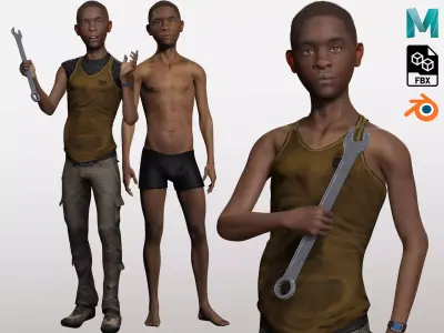 African Boy with Repairman cloth Low-poly 3D model
