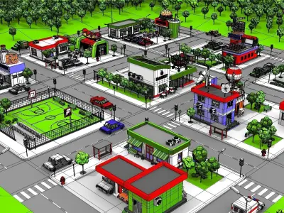 Cartoon Low Poly City Low-poly 3D model
