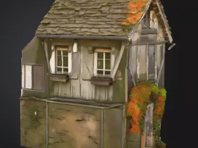 Rustic Old Timber and Stone House Medieval Village Asset Low-poly 3D model