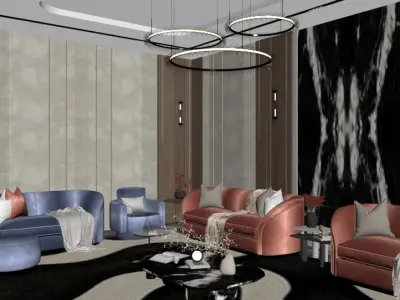 Luxury Velvet Lounge Interior 3D Scene 3D model