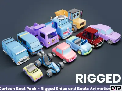 Cartoon Car Pack - Rigged Cars Trucks Utility Animation Low-poly 3D model