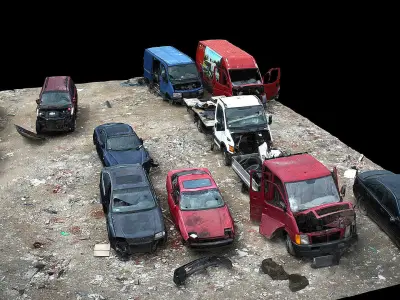 abandoned cars wreckage terrain part1 photogrammetry Low-poly 3D model
