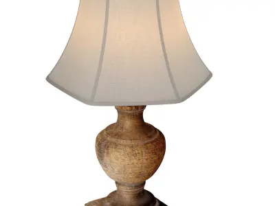 Rustic Distressed Nightstand Table Lamp With Carved Wood Base 3D model
