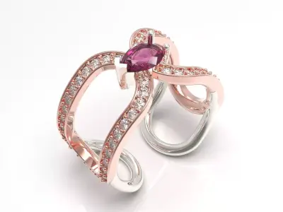 Luxury two-tone bridal ring with ruby model jr00117 3D print model