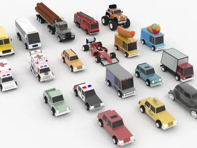 Cartoon Cars Pack pro Low-poly 3D model