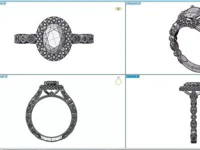 Oval Vintage Style Solitaire With Decorated Band 3dm 3D print model