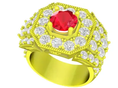 Luxury Octagonal Halo Gemstone Men Ring 3D Model 5320 3D print model