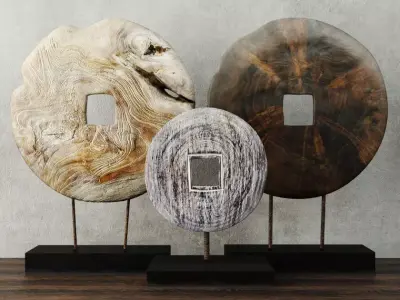 Albesia and Teak Wood Table Top Decoration 3D model