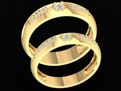 Luxury Couple Rings with Diamond Accents for Men and Women 2631 3D print model