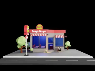 Low Poly Coffee shop highly Detailed blender model  Low-poly 3D model
