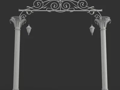 Arch Entry Columns and Lights Set 3D model