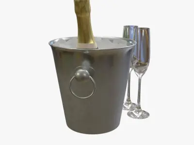 Champagne Glasses and Ice Bucket 3D model