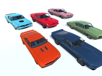 HD Classic Cars 6 Pack Low-poly 3D model