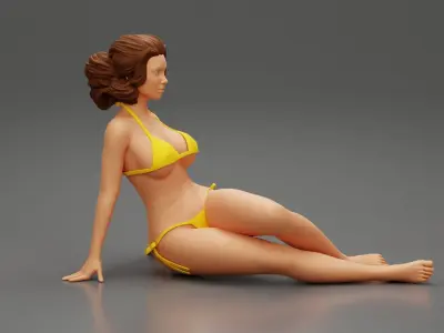 Sexy Woman Girl Sitting in Bikini on Beach 3D print model