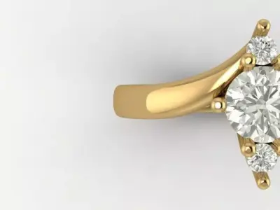 Elegant 18K Gold Ring with Center and Side Stones  Free 3D print model