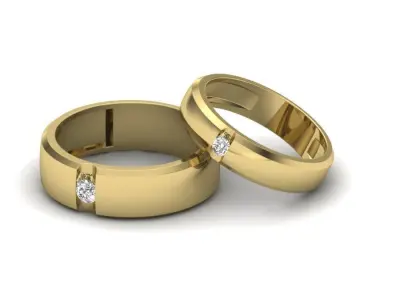 Solitaire Couple Band Ring 3dm stl render detail  3D print model