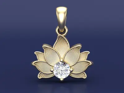 Textured Lotus Flower Diamond Pendant CAD Design 3D print model