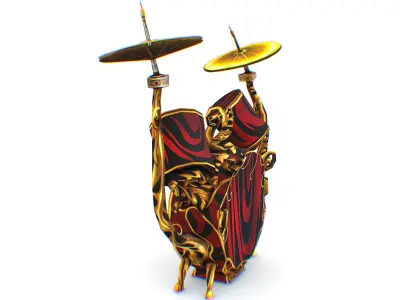 Decorative Red Gold Drum Baradan Installation Low-poly 3D model