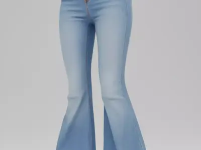 Blue Flared Jeans 3D High-Waisted Denim Bell Bottoms Low-poly 3D model