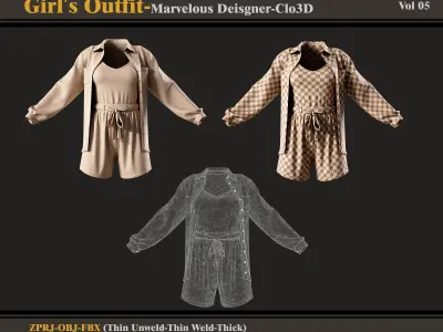 Girls Outfit- Marvelous Designer-Clo3d - OBJ - FBX Free 3D model