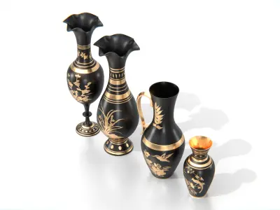 Black and Gold Decorative Vase Set Low-poly 3D model