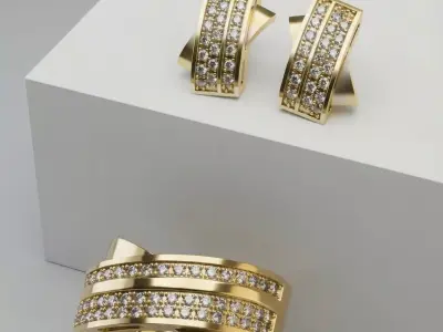 Double Row Pave Crossover Ring  FREE Earrings 3D print model