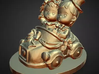 wedding topper bride groom in car 3D print model