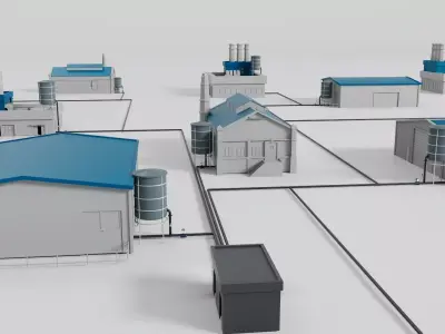 Water Treatment Industrial Plant Fully Low-poly 3D model