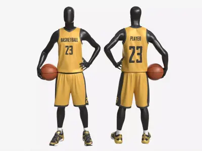 Male Mannequin in Basketball Uniform Standing with Ball 3D model