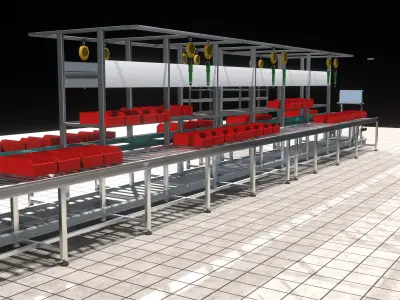 Assembly Line in Electronics Components Manufacturing 3D model