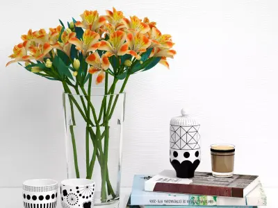 Decorative set with a bouquet of alstroemeria 3D model