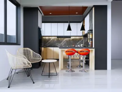 Luxury Modern Kitchen Set with Mini Bar 3D model