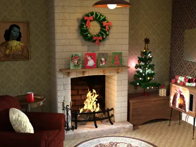 Vintage Christmas Room Low-poly 3D model