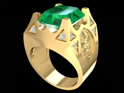 Luxury Emerald Engraved Dragon Signet Ring for Men  2295 3D print model