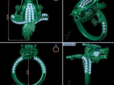 dragon-02 gold dragon head ring 3D print model