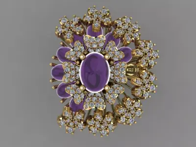 Amethyst Stone With Daimond  Flowers Ring 3D printable 3D print model