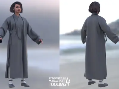Woman in Martial Suit 4 - Modular - Rigged Low-poly 3D model