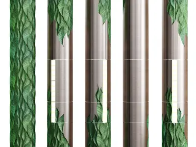 Decorative Wall Panel and Columns with Tropical Leaf 3D model