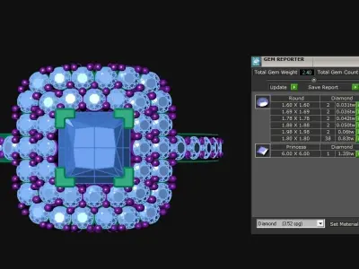 Diamond Jewelry Ring Princess and Round gems Free 3D print model