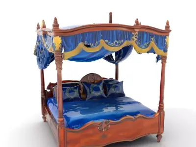 Regal Blue Canopy Bed model pack Low-poly 3D model